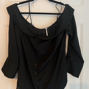Free people off the shoulder black silk shirt size L